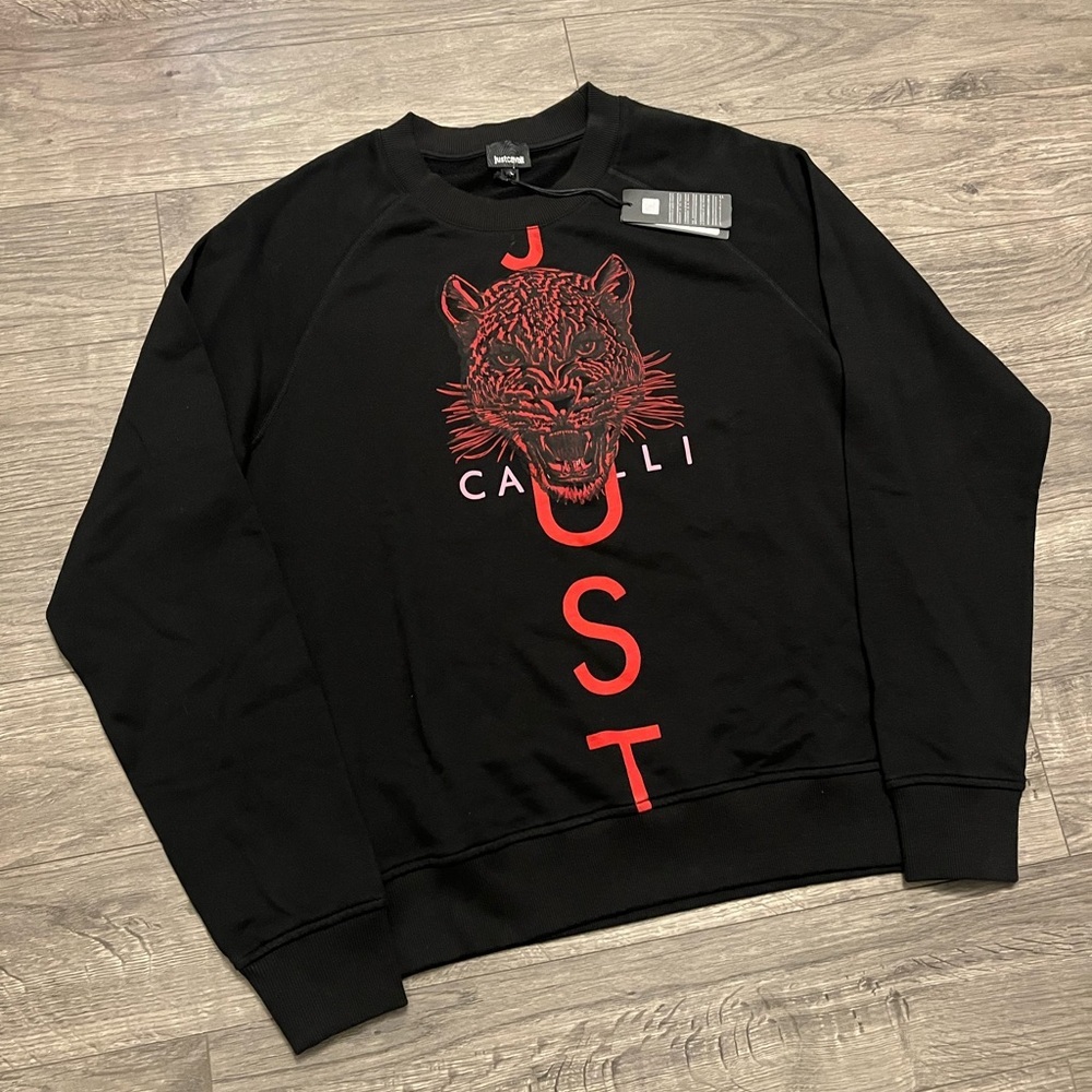 Just Cavalli Black Sweater with Red Panther Design